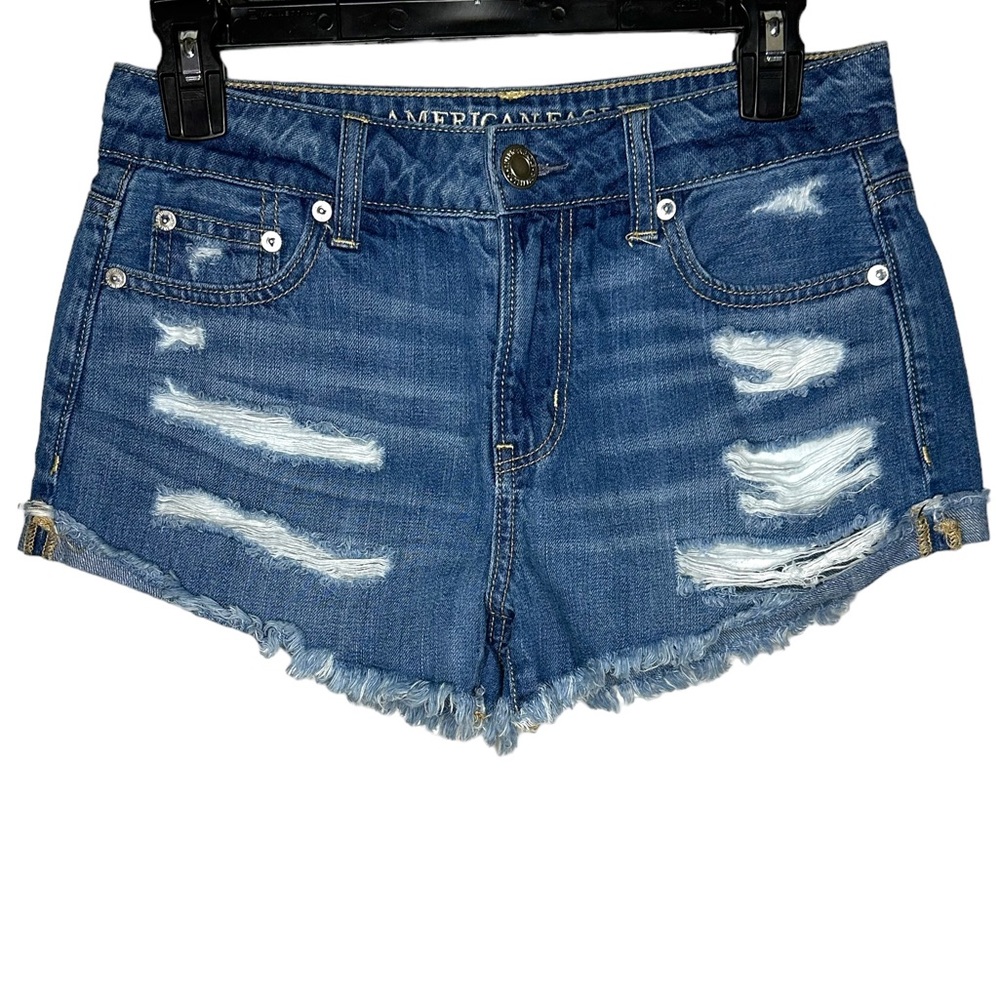American Eagle Tomgirl Shortie Jean Shorts Boyfriend Style Size 0-Blue Like New - Picture 5 of 5